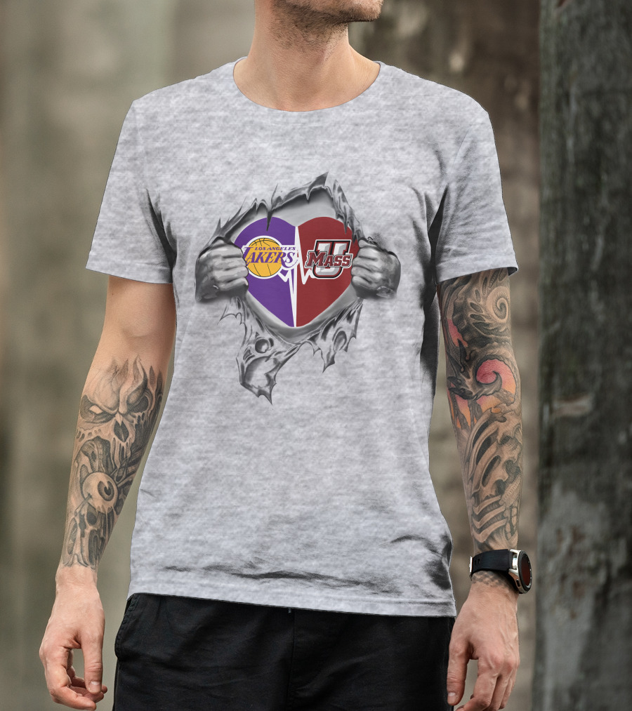 Los Angeles Lakers Umass Minutemen Heart T-Shirt