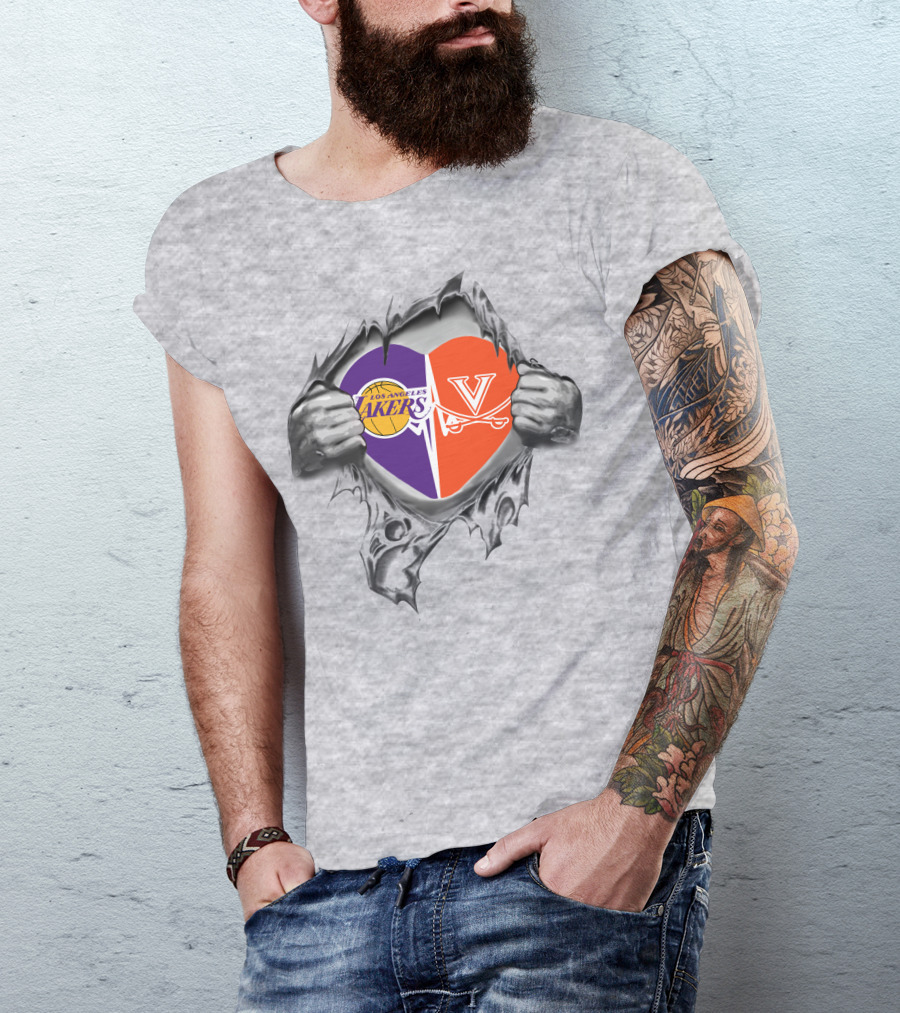 Los Angeles Lakers Virginia Cavaliers Heart Symbol Connection T-Shirt