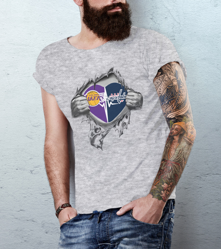 Los Angeles Lakers Washington Capitals Heart Split T-Shirt