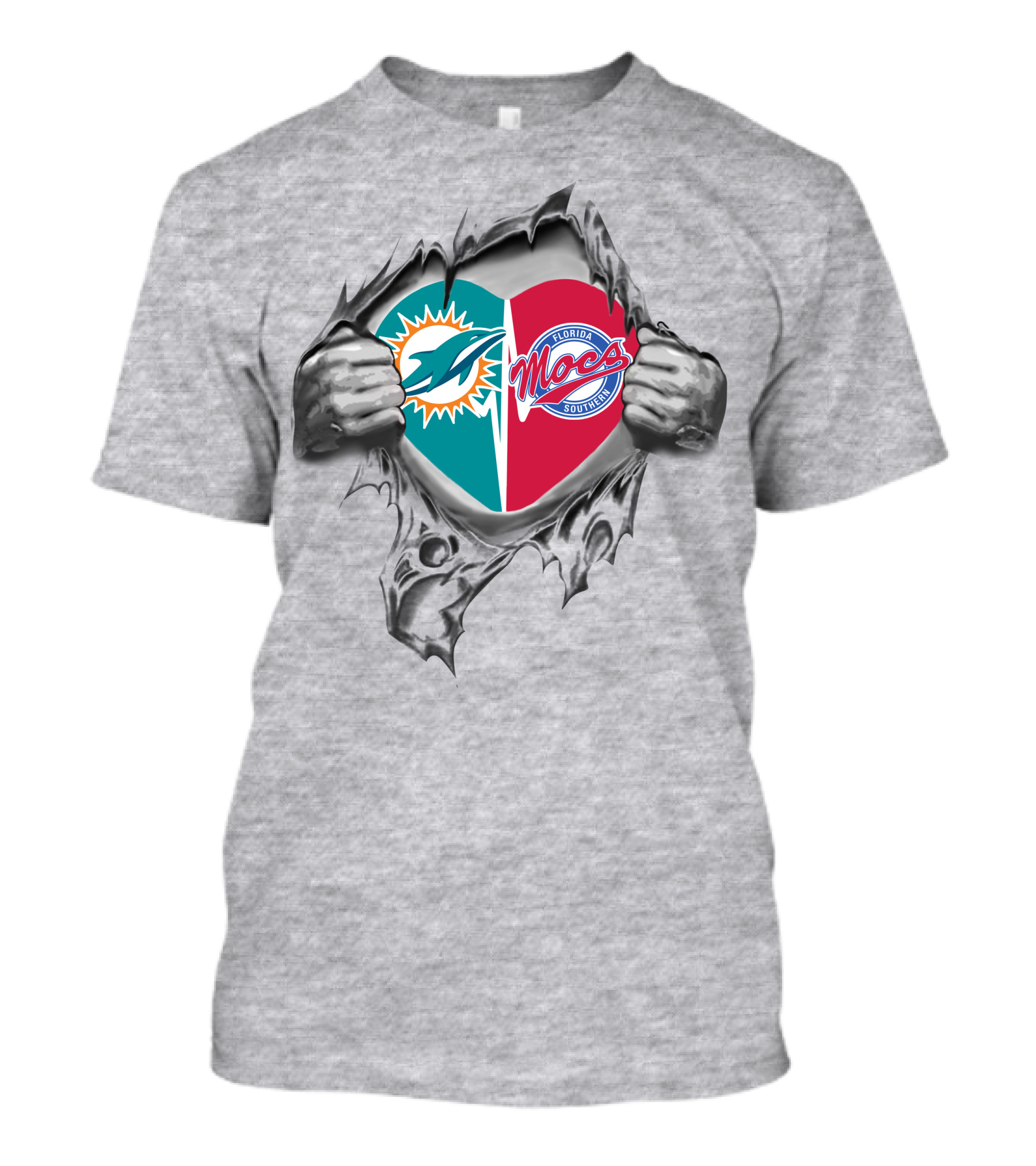 Miami Dolphins Florida Southern Moccasins Heart Logo Fusion T-Shirt