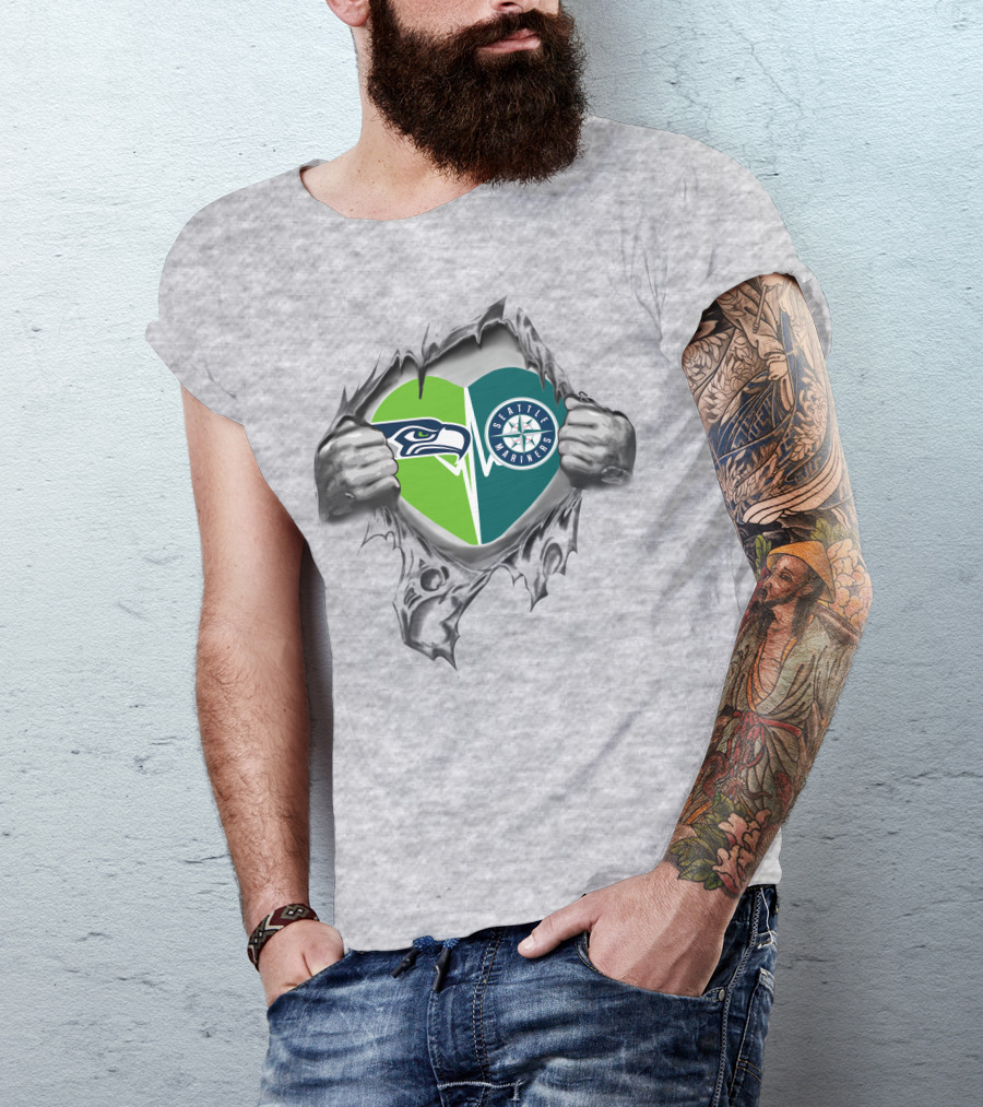 Seahawks Seattle Mariners Heart Design Seahawks T-Shirt