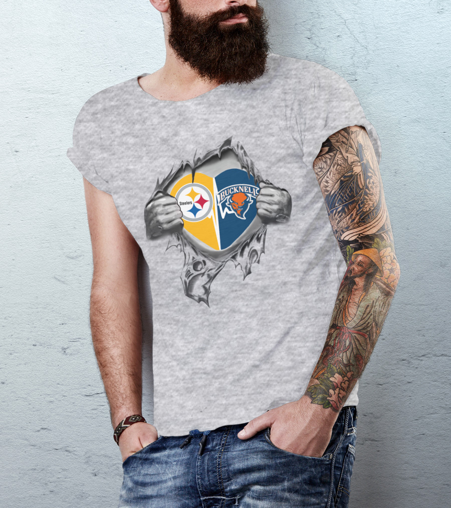 Steelers Bucknell Bison Heart Logo Combination T-Shirt