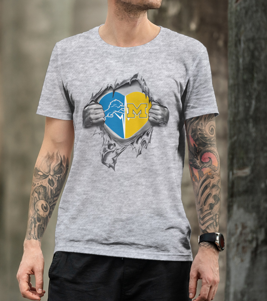 Lions Michigan Wolverines Heart Hands T-Shirt