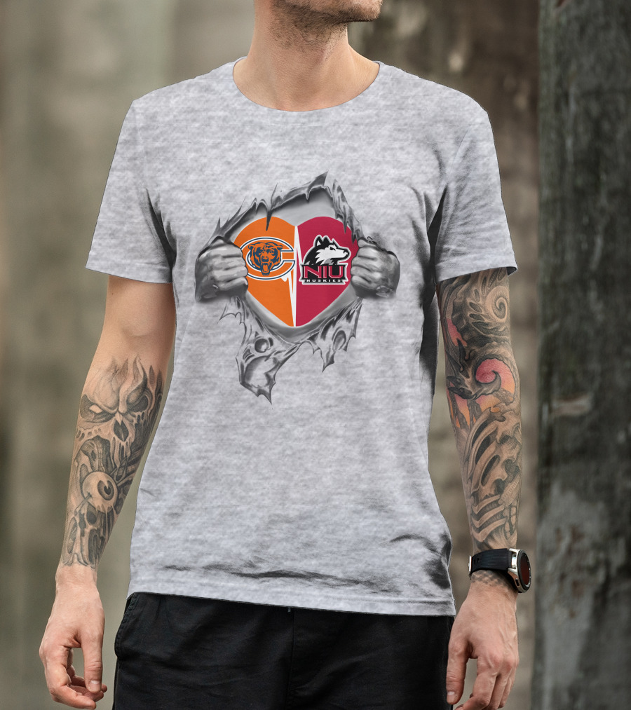 Bears Chicago And Northern Illinois Huskies Heart Symbol T-Shirt