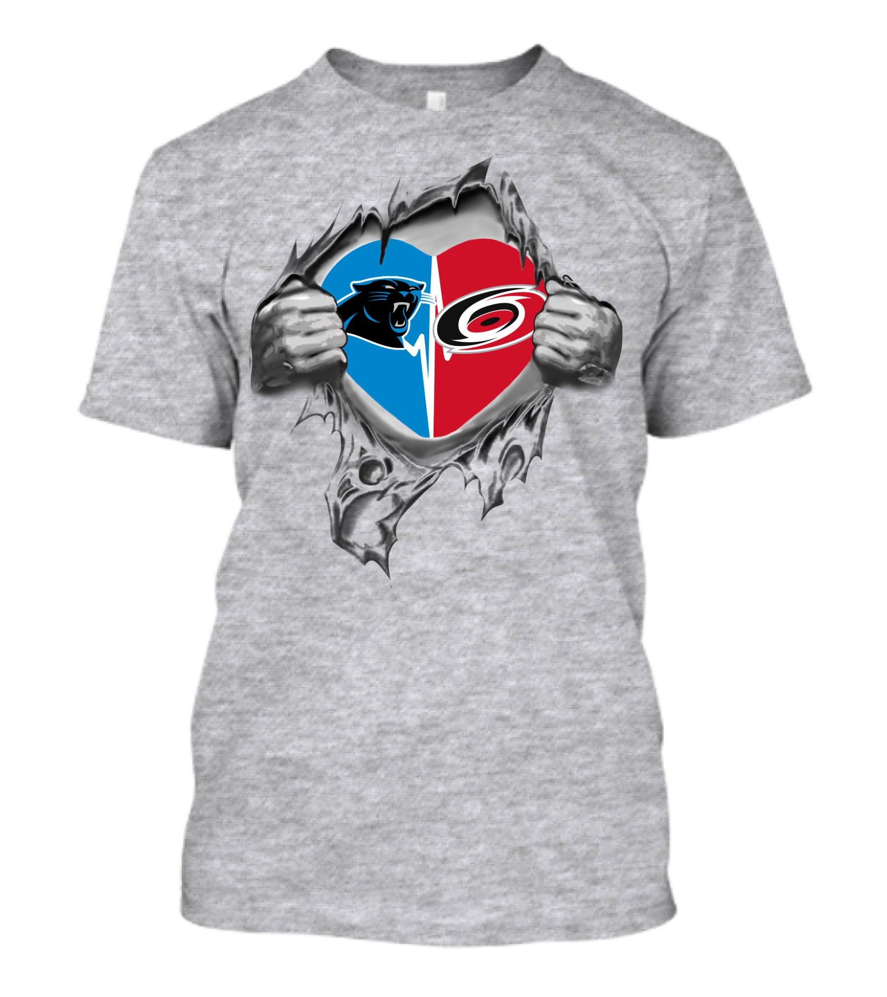 Carolina Panthers Carolina Hurricanes Heart Torn Open T-Shirt