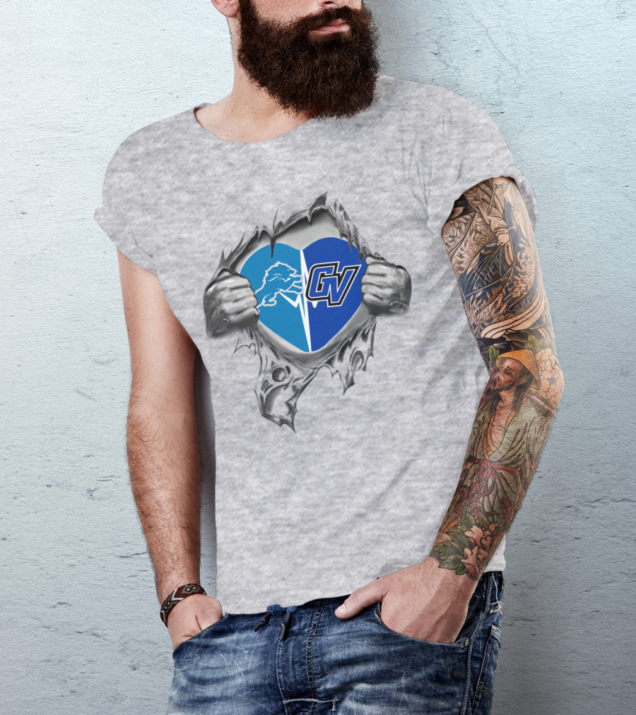 Detroit Lions Grand Valley State Lakers Heart T-Shirt