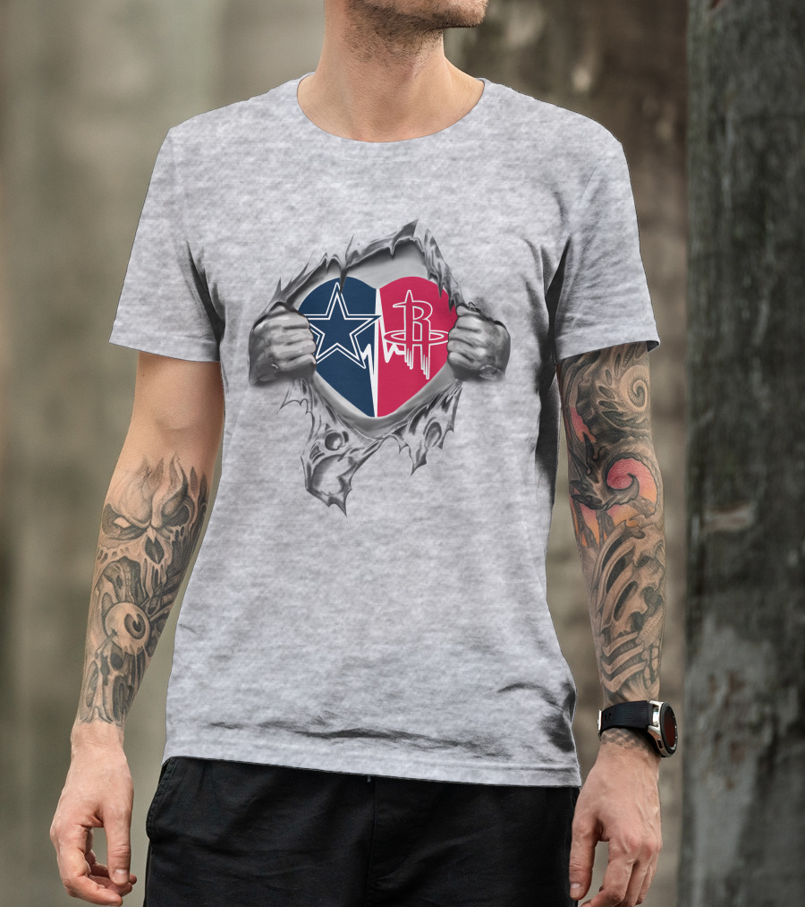 Cowboys Houston Rockets Heart Split T-Shirt