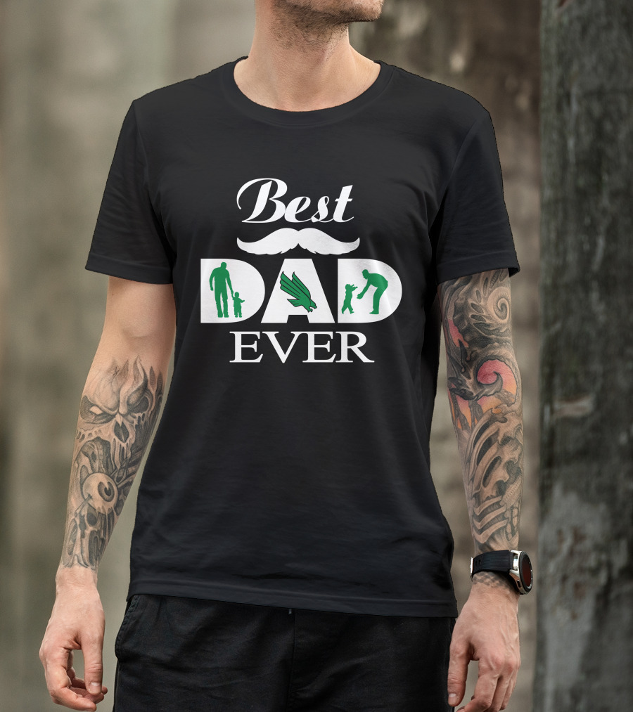 North Texas Mean Green Best Dad Ever Silhouette Logo Motif T-Shirt
