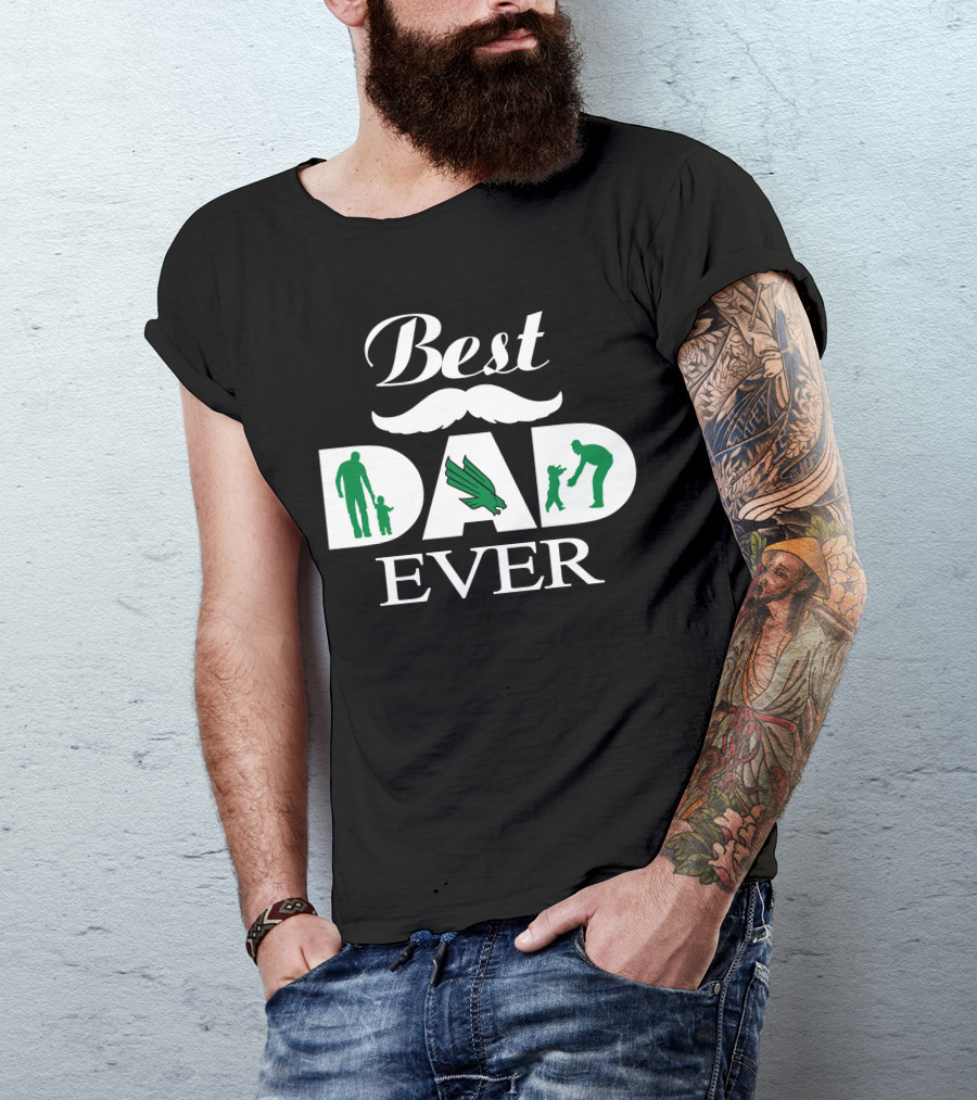 North Texas Mean Green Best Dad Ever Silhouette Logo Motif T-Shirt
