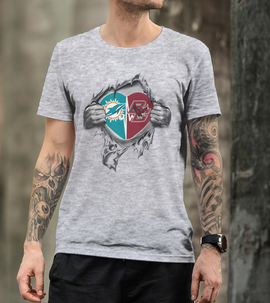 Miami Dolphins Boston College Eagles Heart T-Shirt