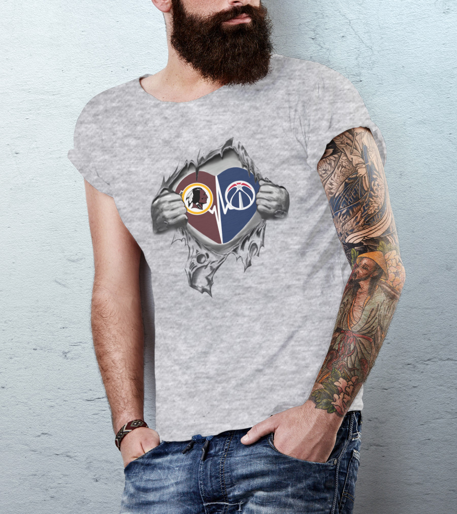 Washington Redskins Wizards Heartbeat Logo Rip T-Shirt