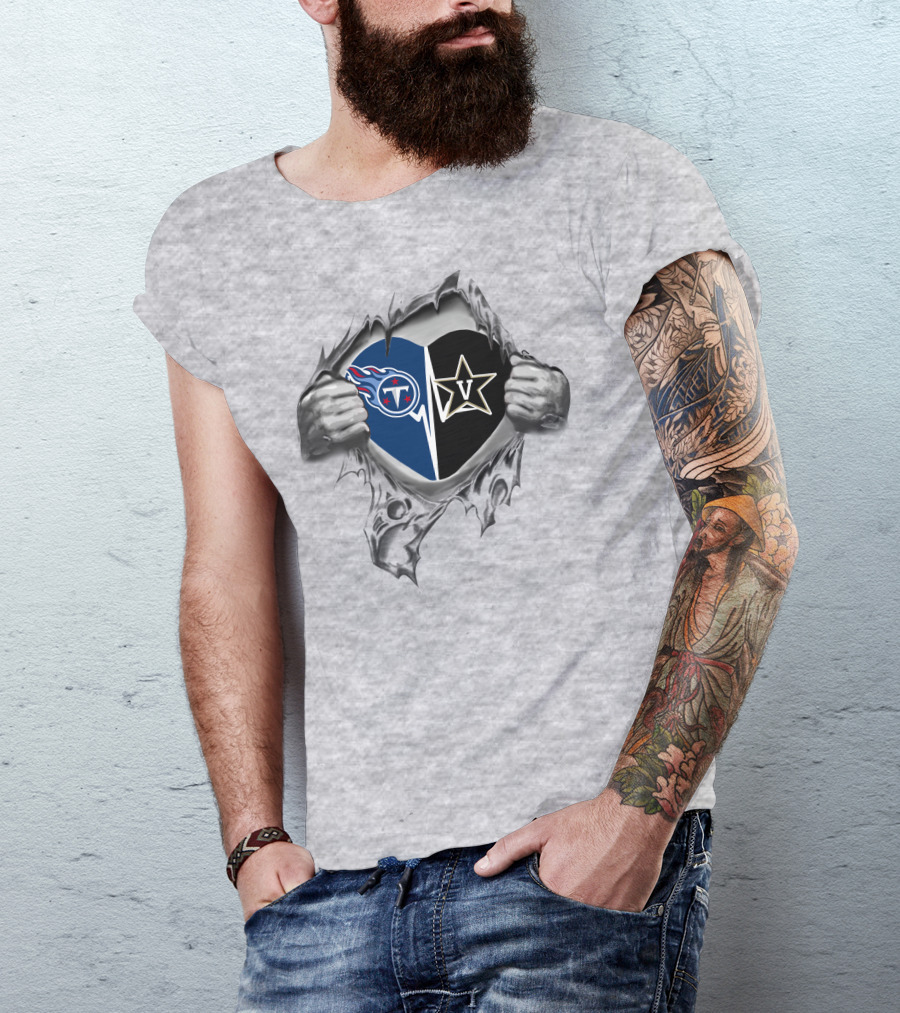 Tennessee Titans Vanderbilt Commodores Heart Logo Rip T-Shirt