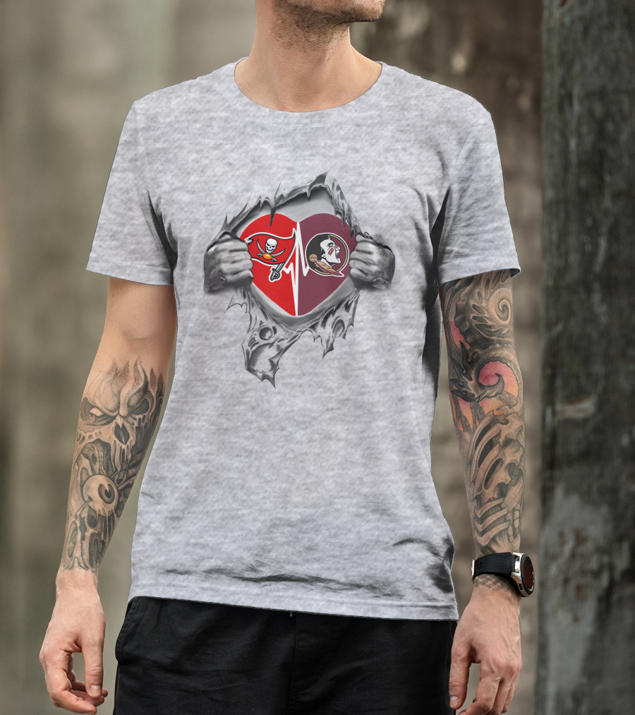 Tampa Bay Buccaneers And Florida State Seminoles Heartbeat Loyalty T-Shirt
