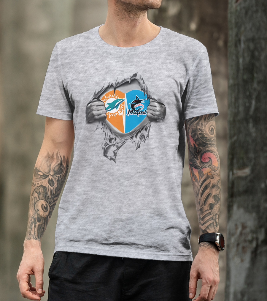 Dolphins Miami Marlins Heart T-Shirt
