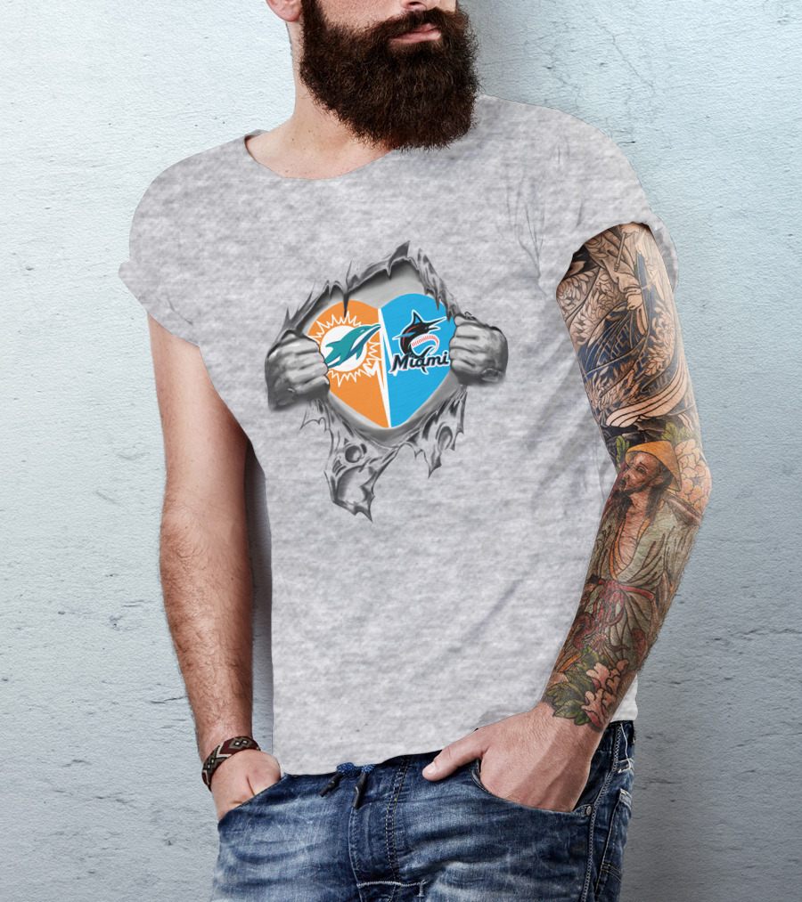 Dolphins Miami Marlins Heart T-Shirt