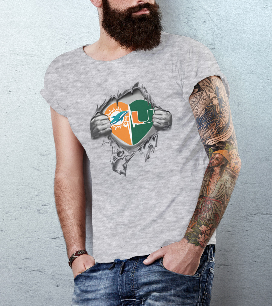 Miami Dolphins Heart Miami Hurricanes It's In My Heart T-Shirt