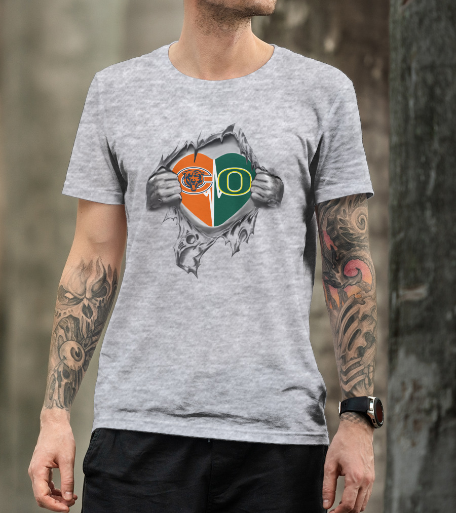Oregon Ducks Chicago Bears Heart T-Shirt