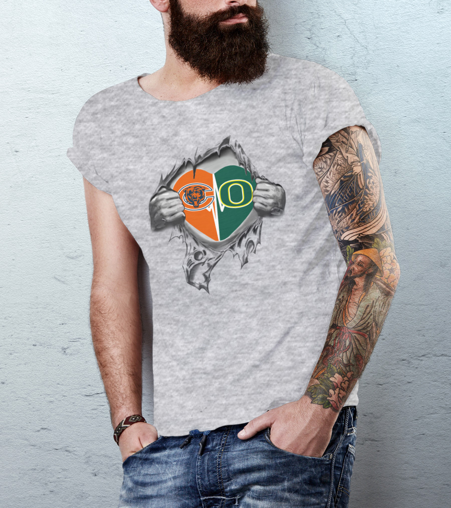 Oregon Ducks Chicago Bears Heart T-Shirt