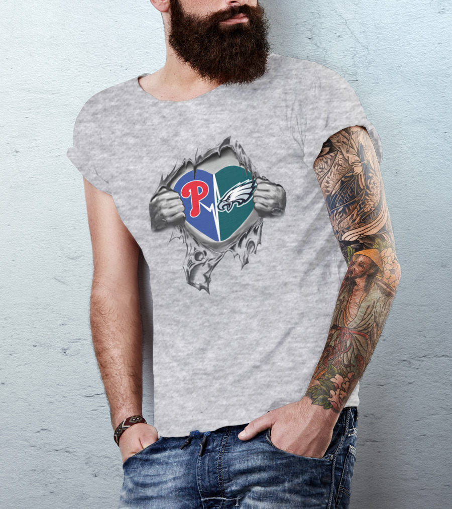 Philadelphia Eagles Phillies Heartbeat T-Shirt