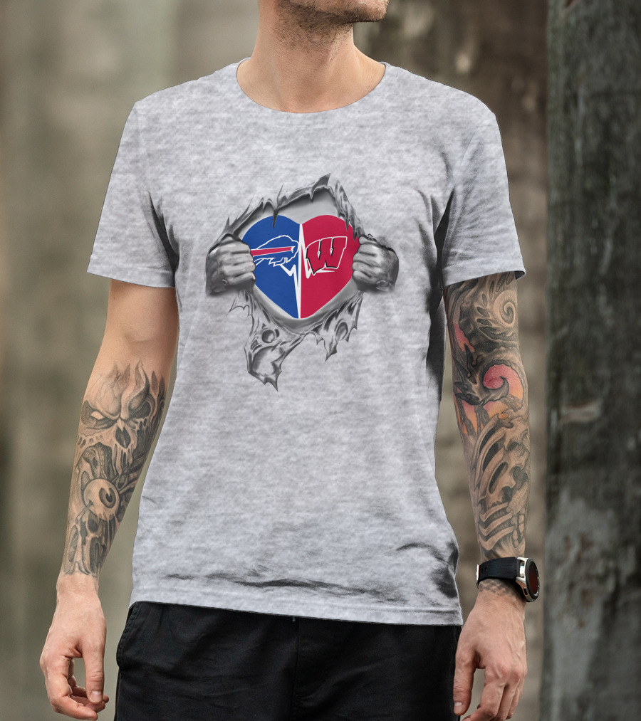 Buffalo Bills Wisconsin Badgers Split Heart T-Shirt