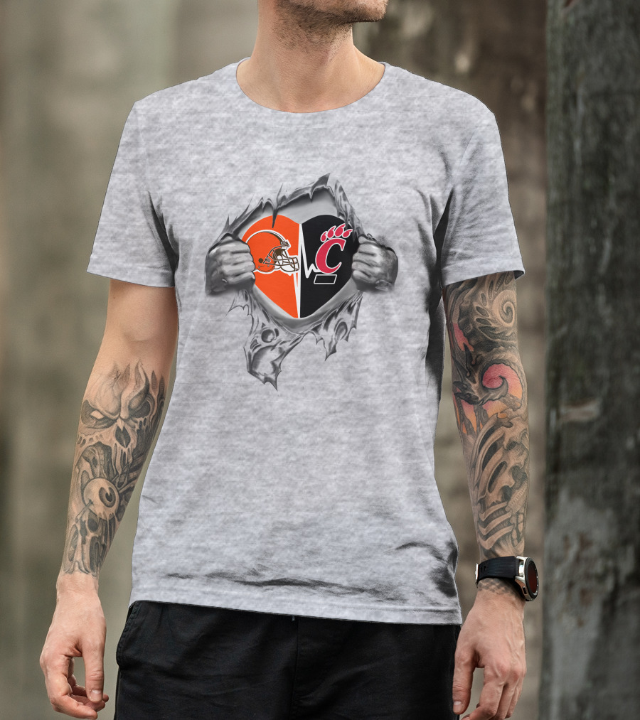 Cleveland Browns Cincinnati Bearcats Heartbeat Passion T-Shirt