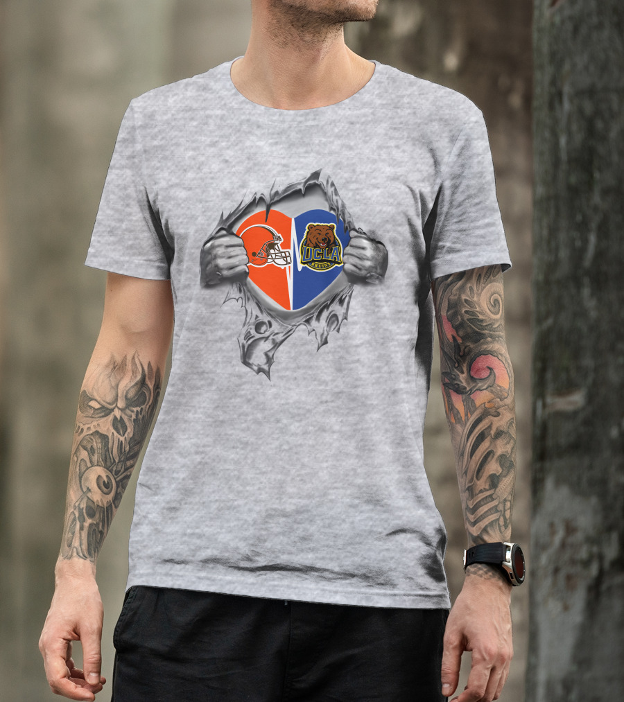 Browns Ucla Bruins Heart Logo Split Football Bear Claw Tear T-Shirt