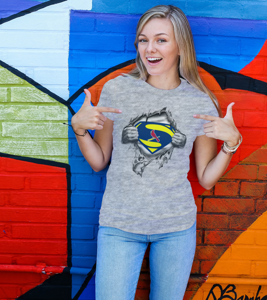 St Louis Cardinals Superman Symbol With Baseball Bat And Bird T-Shirt