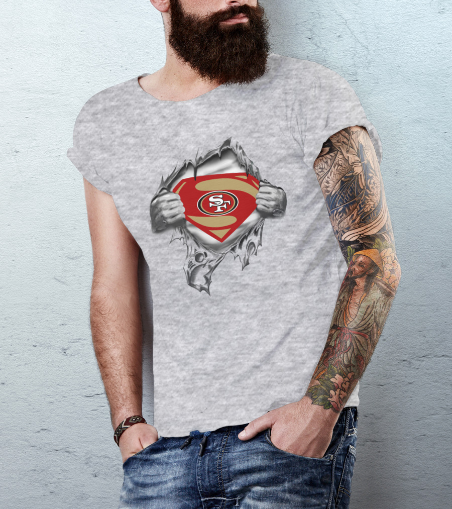 San Francisco 49ers Superman SF Logo Emblem Tear Open T-Shirt