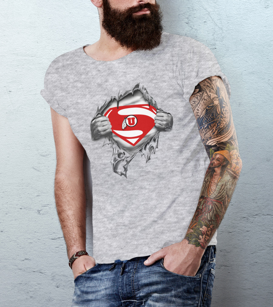 393 Utah Utes Superman Logo Tear Effect T-Shirt