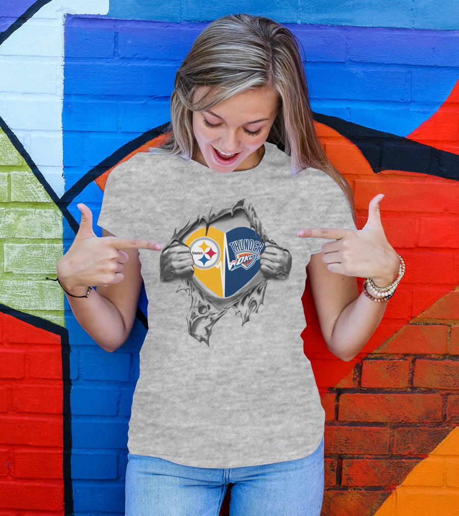Steelers Oklahoma City Thunder Heart Logo Steelers Thunder Fans T-Shirt