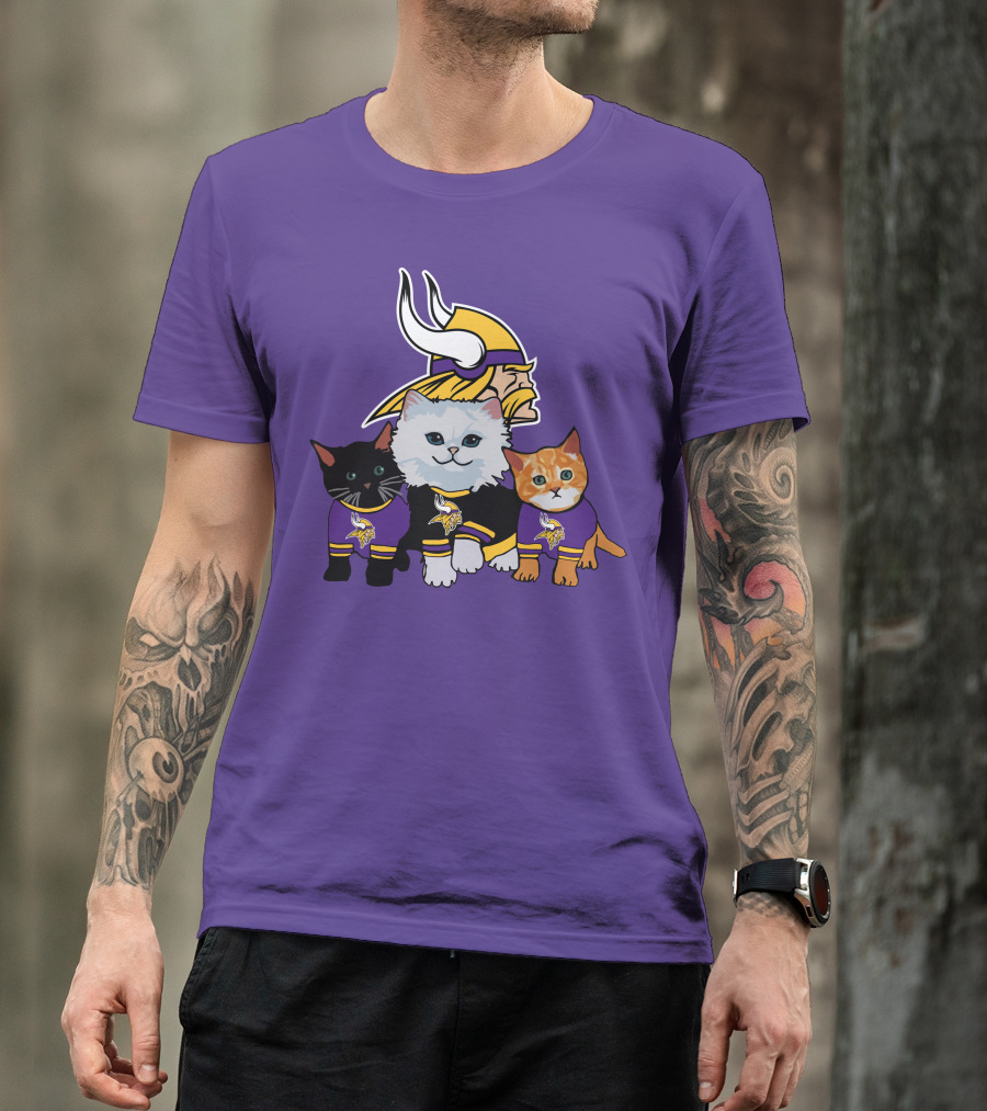 Minnesota Vikings Cats Wearing Team Jerseys With Viking Head T-Shirt