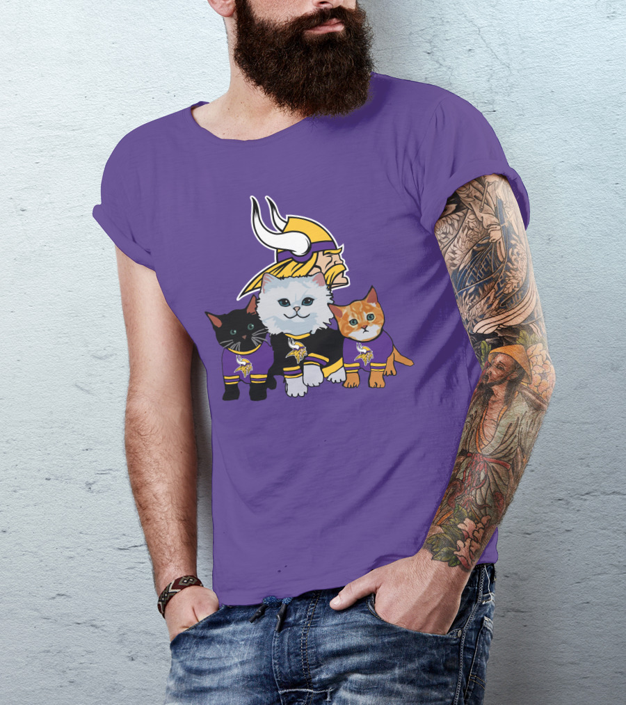 Minnesota Vikings Cats Wearing Team Jerseys With Viking Head T-Shirt