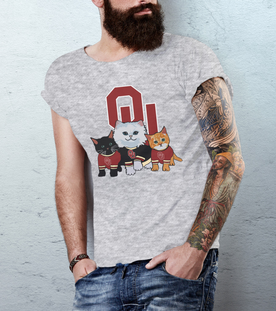 Oklahoma Sooners Cats In Team Jerseys With OU T-Shirt
