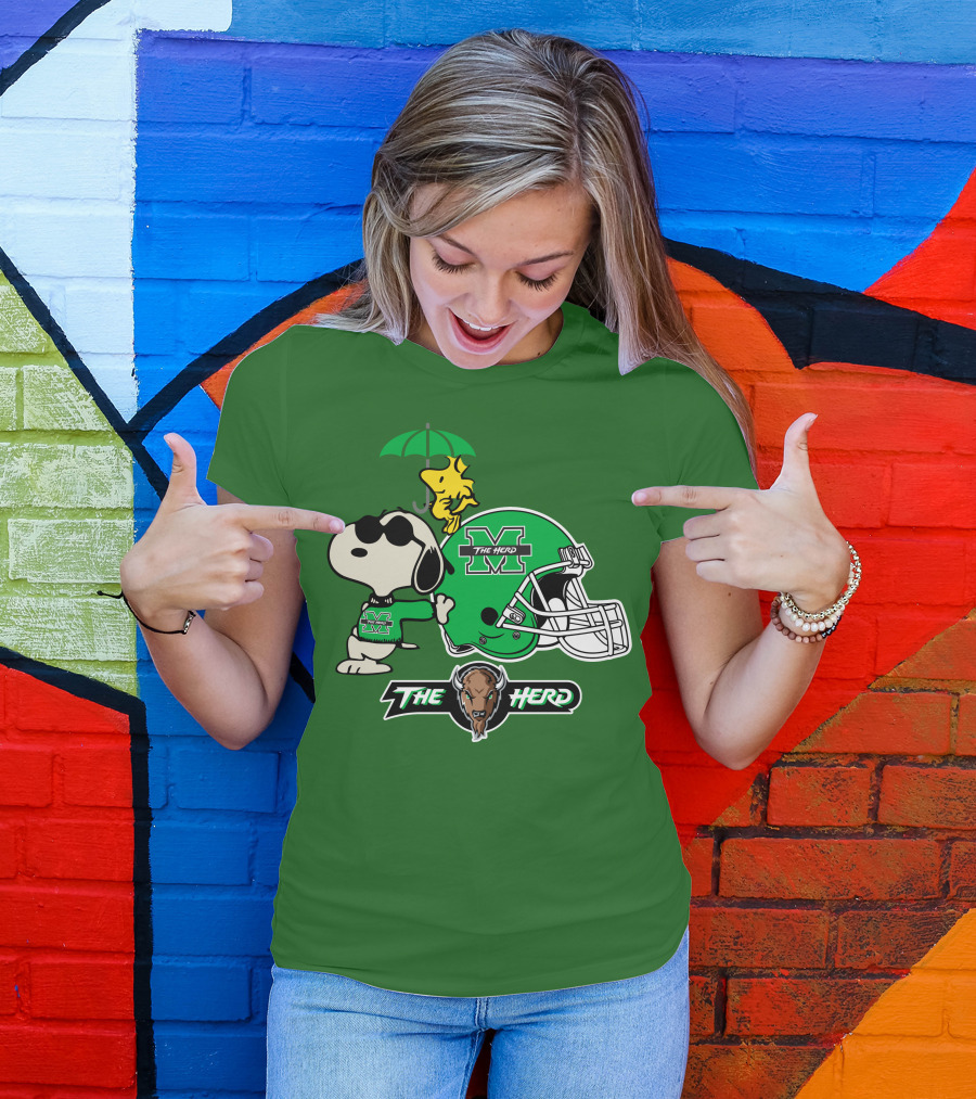 Marshall Thundering Herd Snoopy The Herd Football Helmet Woodstock Umbrella T-Shirt