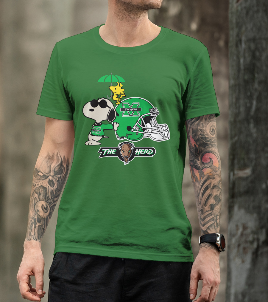 Marshall Thundering Herd Snoopy The Herd Football Helmet Woodstock Umbrella T-Shirt
