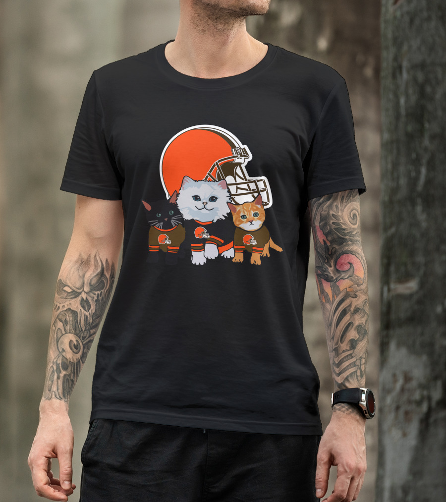 Cleveland Browns Cute Cats Football Helmet Trio T-Shirt