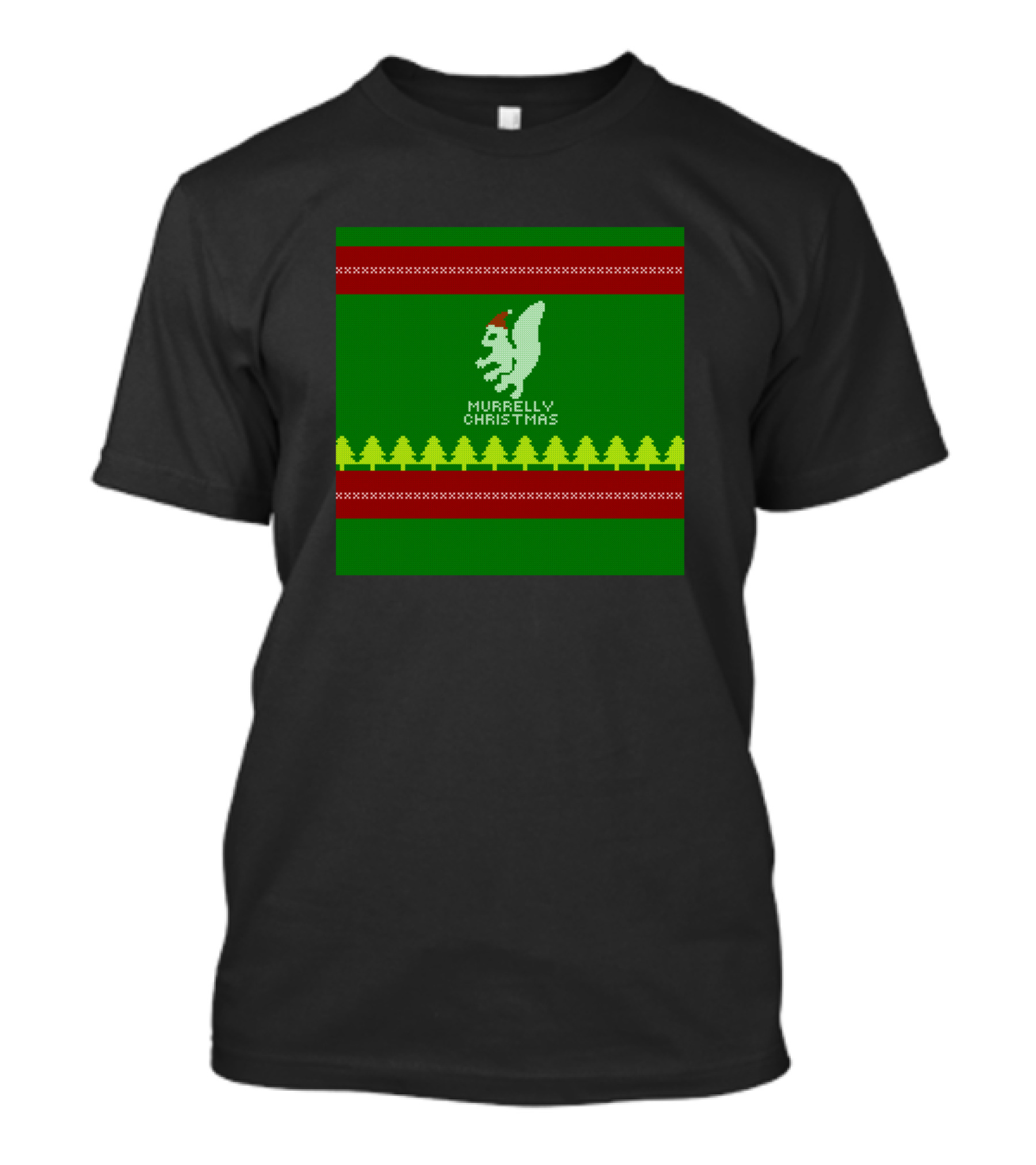 Murrelly Christmas Dinosaur Santa Hat Green Trees T-Shirt