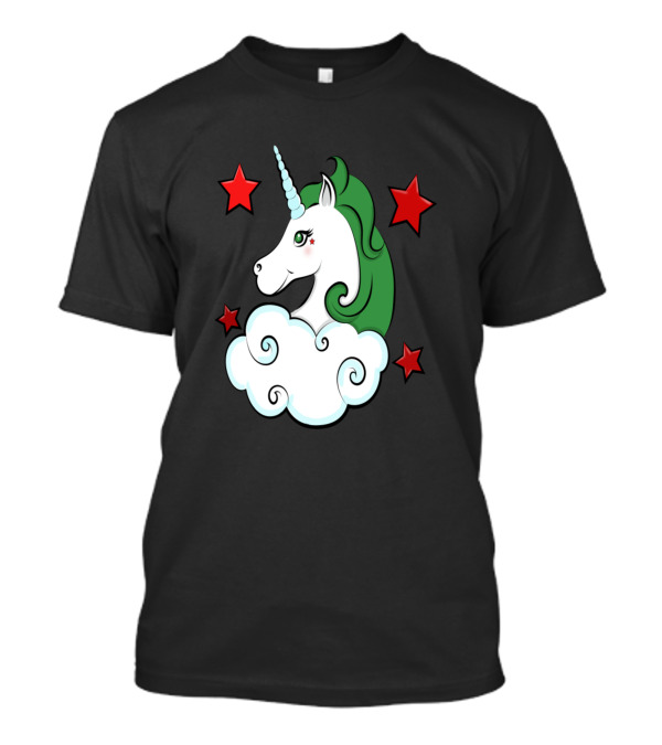 Green Unicorn Cloud With Red Stars T-Shirt
