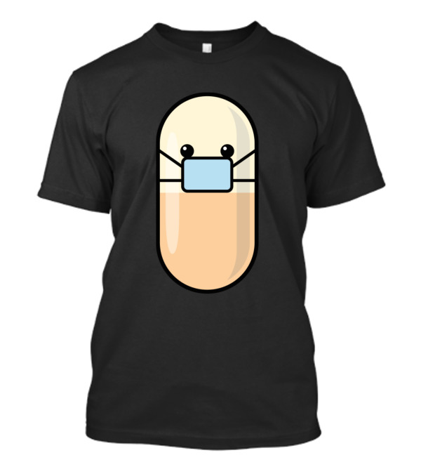 Cute Mask Wearing Pill Character With Kawaii Face T-Shirt