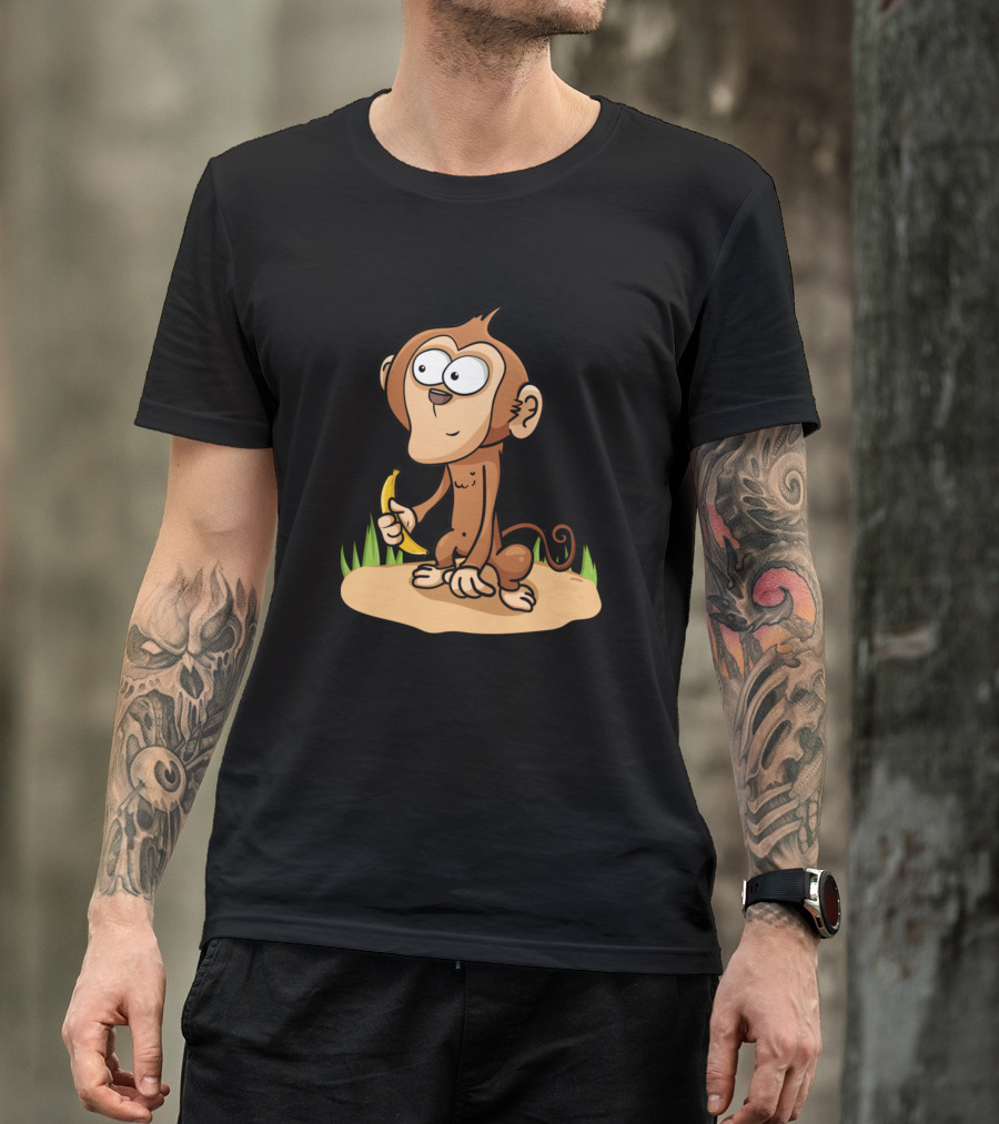 Monkey Enjoys Banana In Jungle Setting T-Shirt