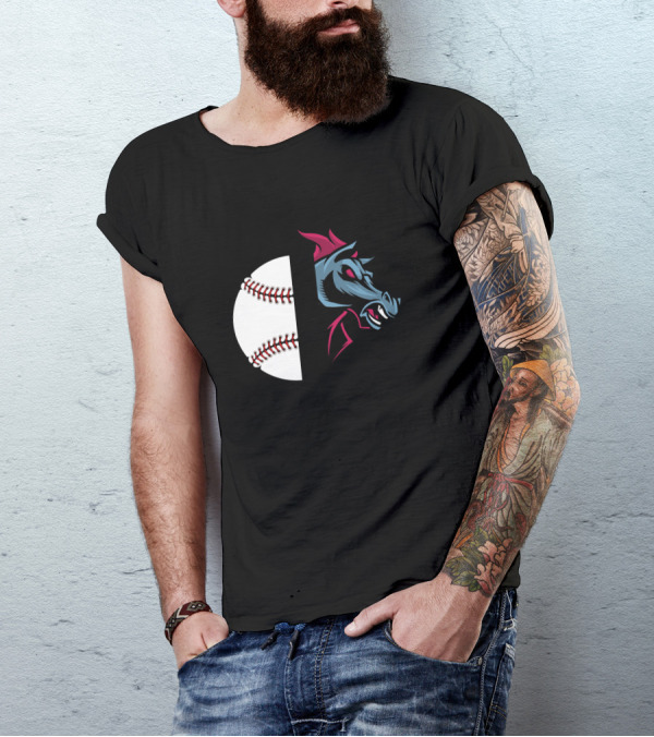 Mustangs Baseball Team Logo Half Baseball Half Horse Head T-Shirt