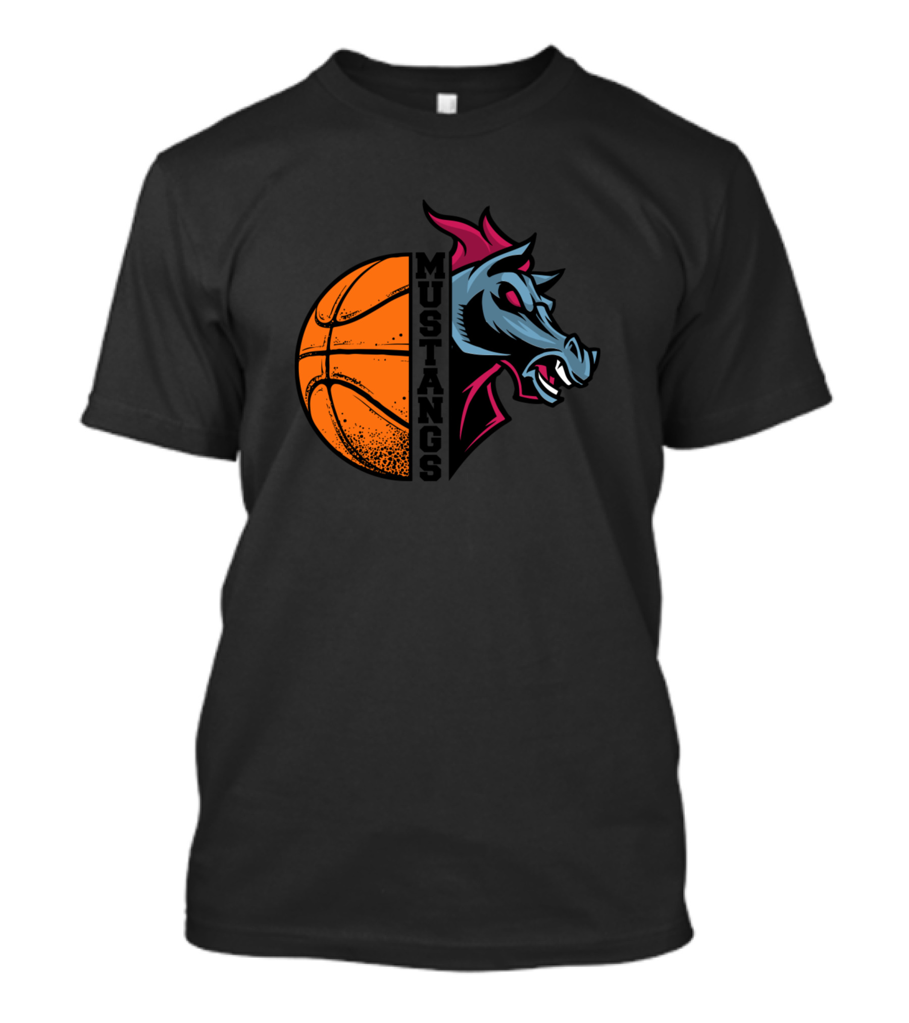 Mustangs Basketball Team Logo With Horse And Basketball T-Shirt