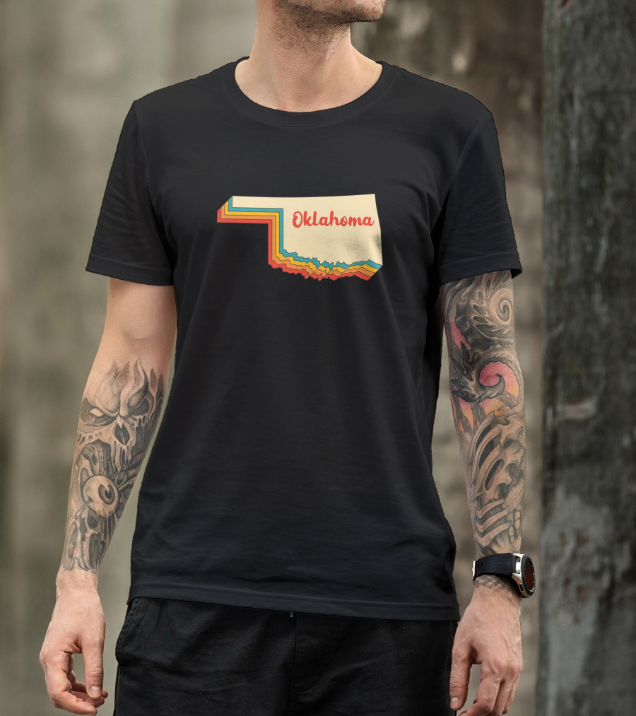 Oklahoma Map Outline Vintage Retro Oklahoma Home Text Layered T-Shirt