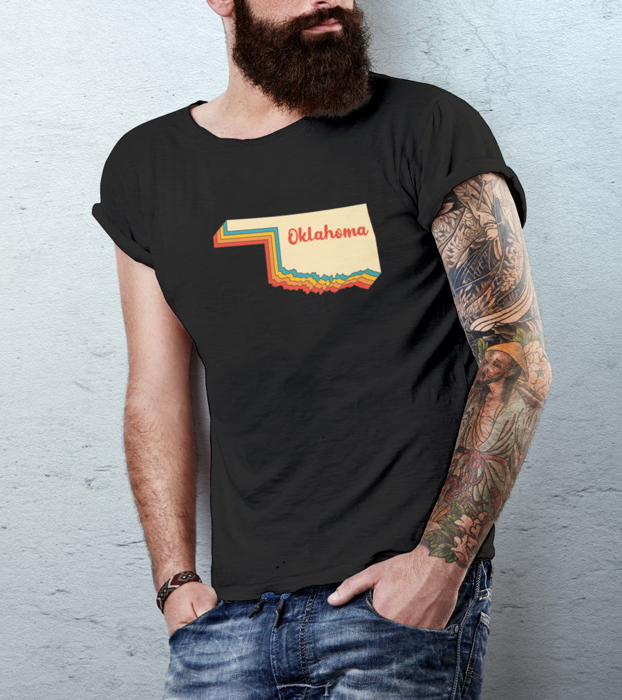 Oklahoma Map Outline Vintage Retro Oklahoma Home Text Layered T-Shirt