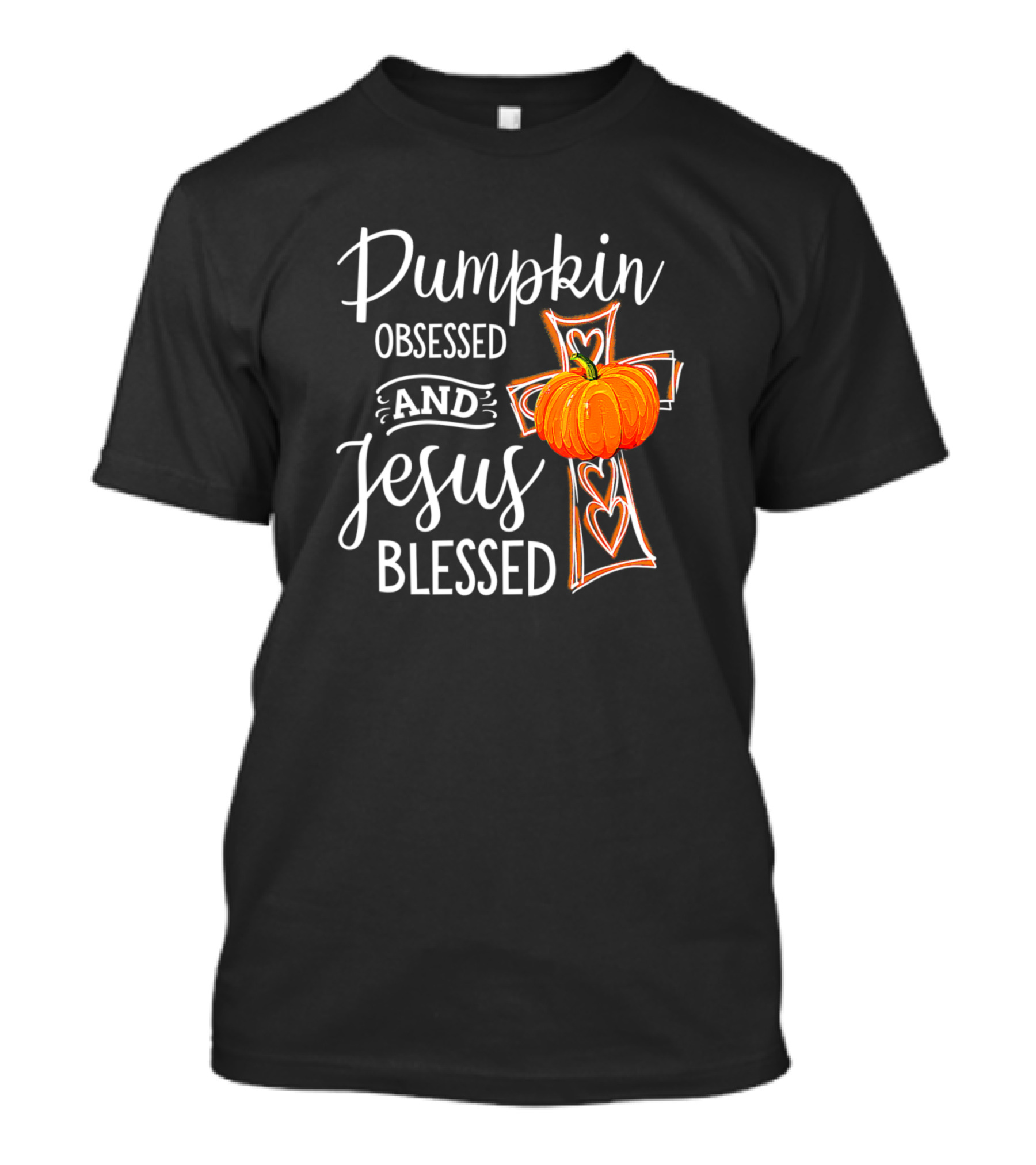 Pumpkin Obsessed And Jesus Blessed Cross With Heart Accents T-Shirt
