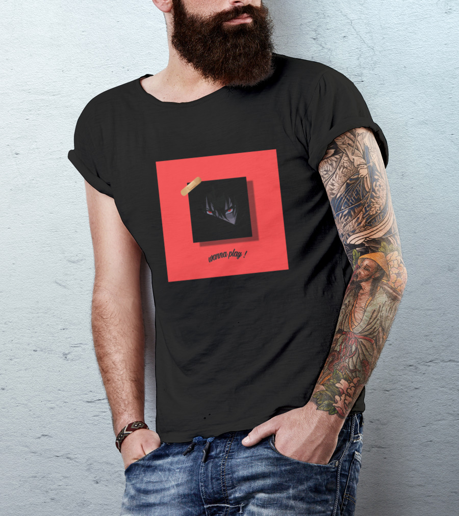 Sasukee Wanna Play Black Background Red Eyes T-Shirt