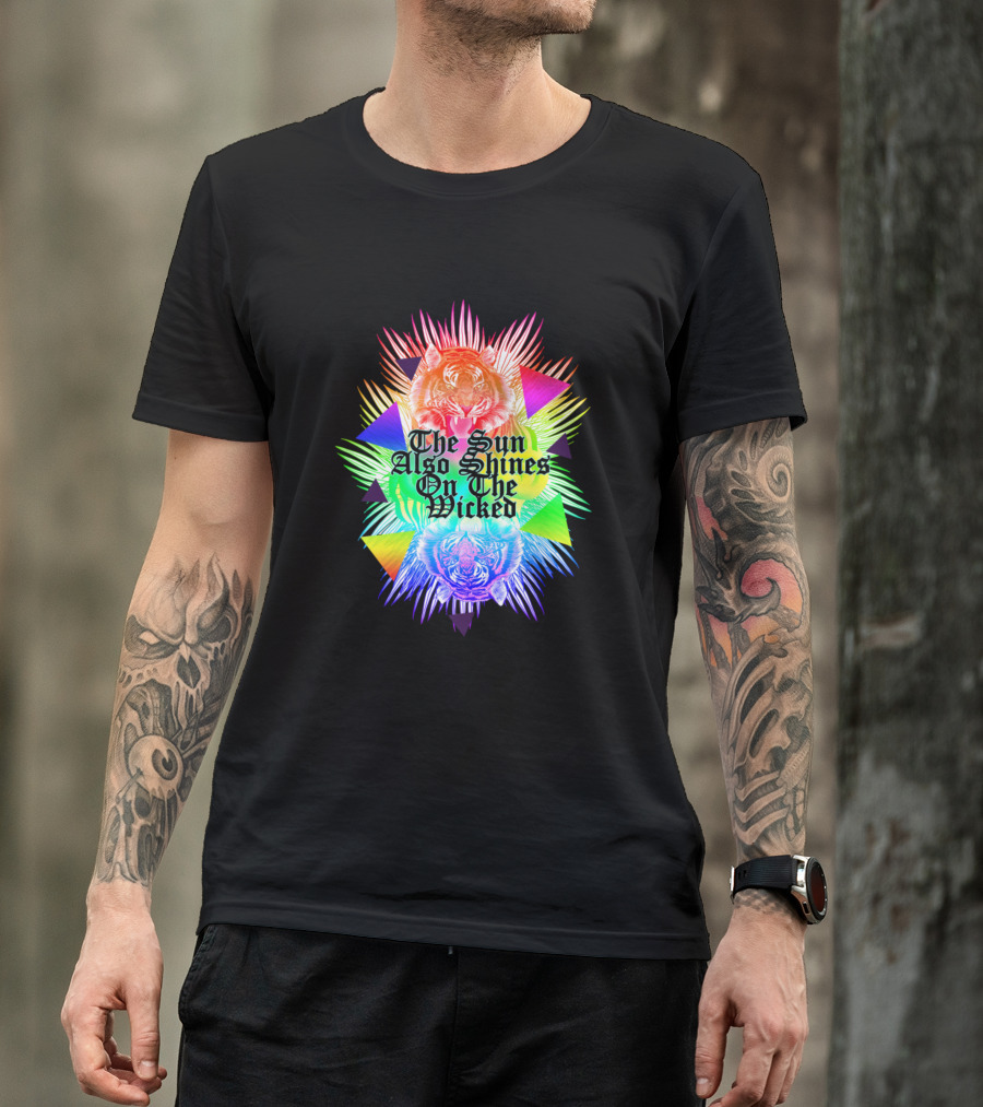 The Sun Also Shines On The Wicked Rainbow Tigers Geometric Palms T-Shirt