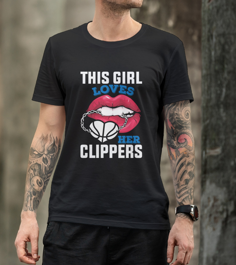 This Girl Loves Her Clippers Basketball Heart Lips T-Shirt