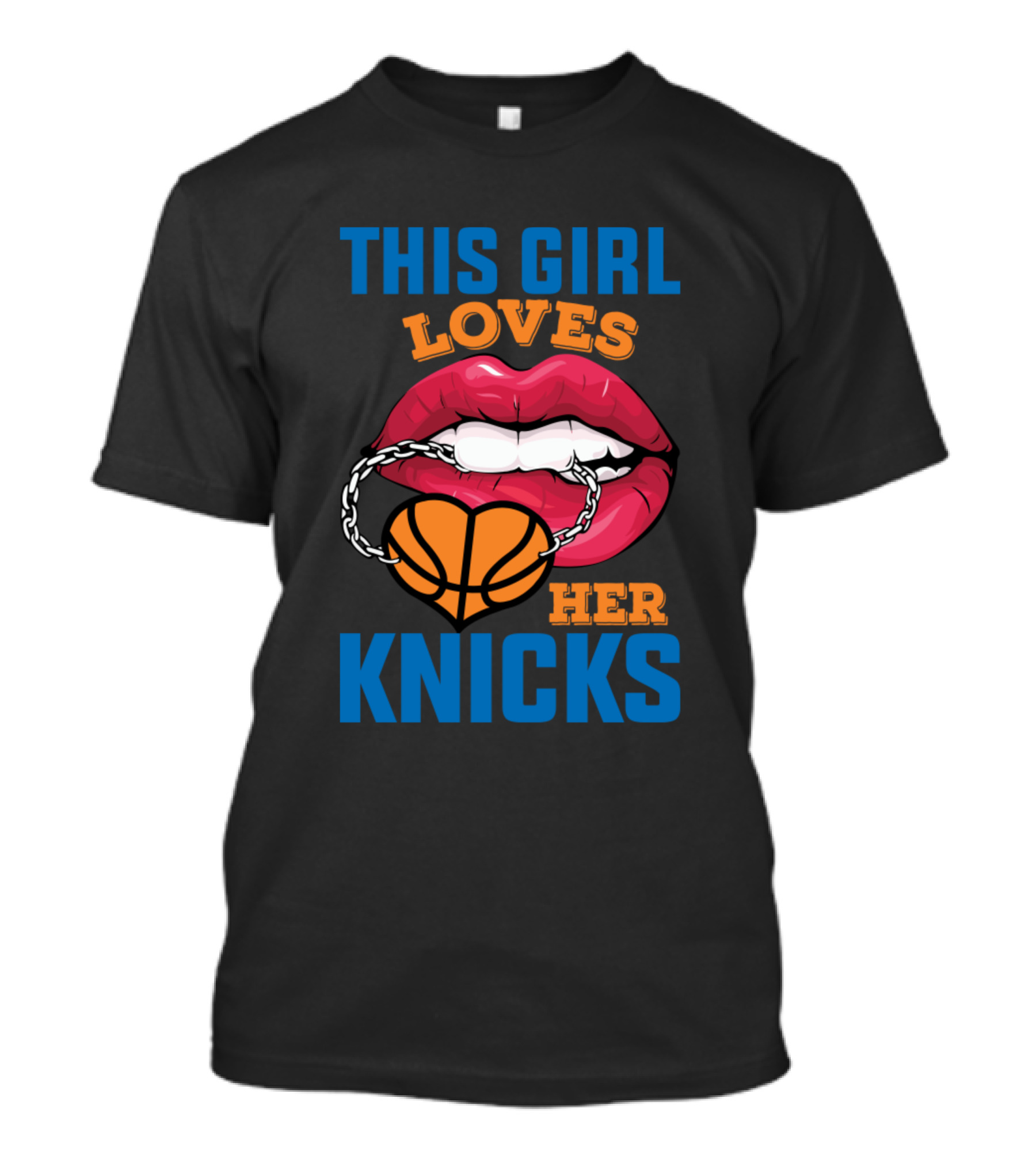 This Girl Loves Her Knicks Basketball With Lip Bite And Basketball Chain T-Shirt
