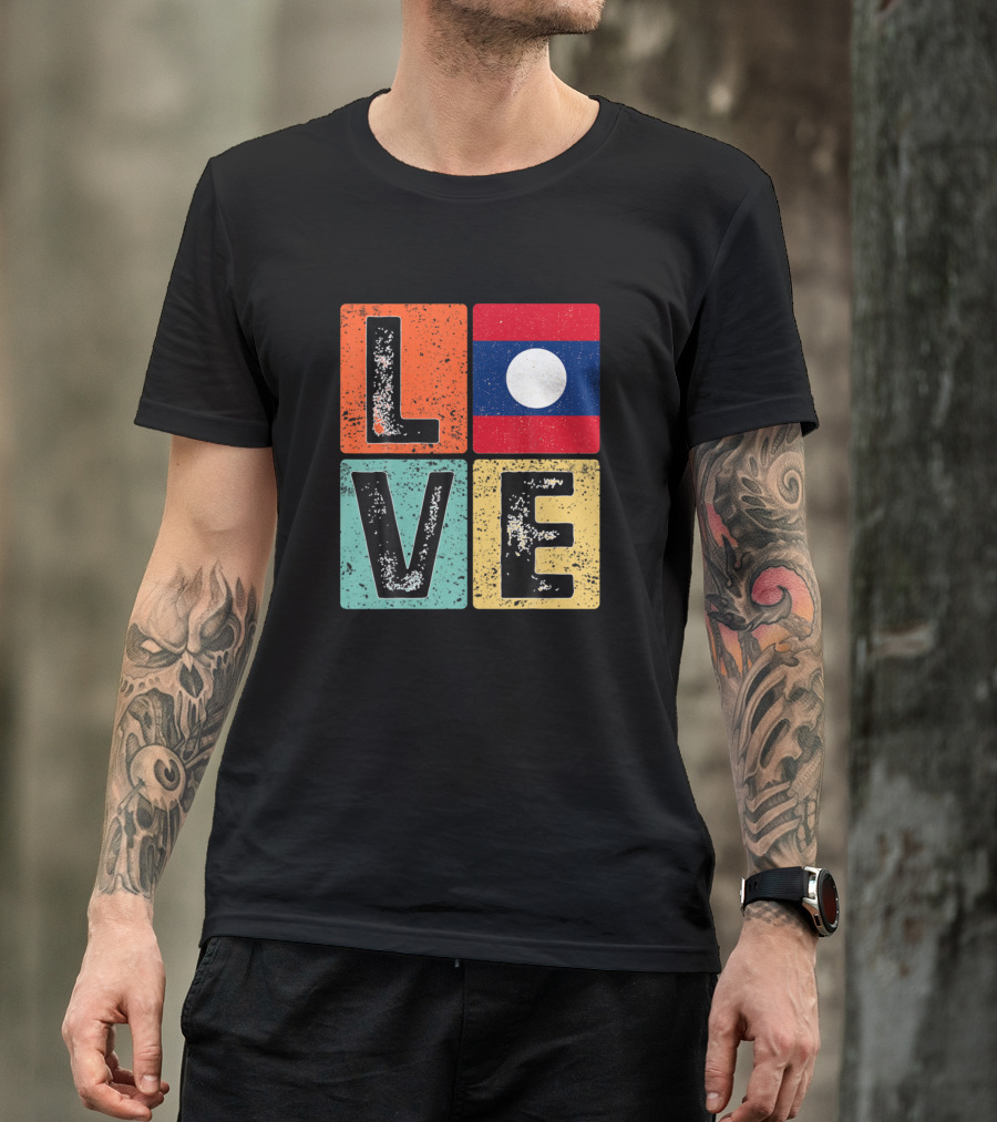 Vintage Retro Love Laos Flag Laotian Pride T-Shirt